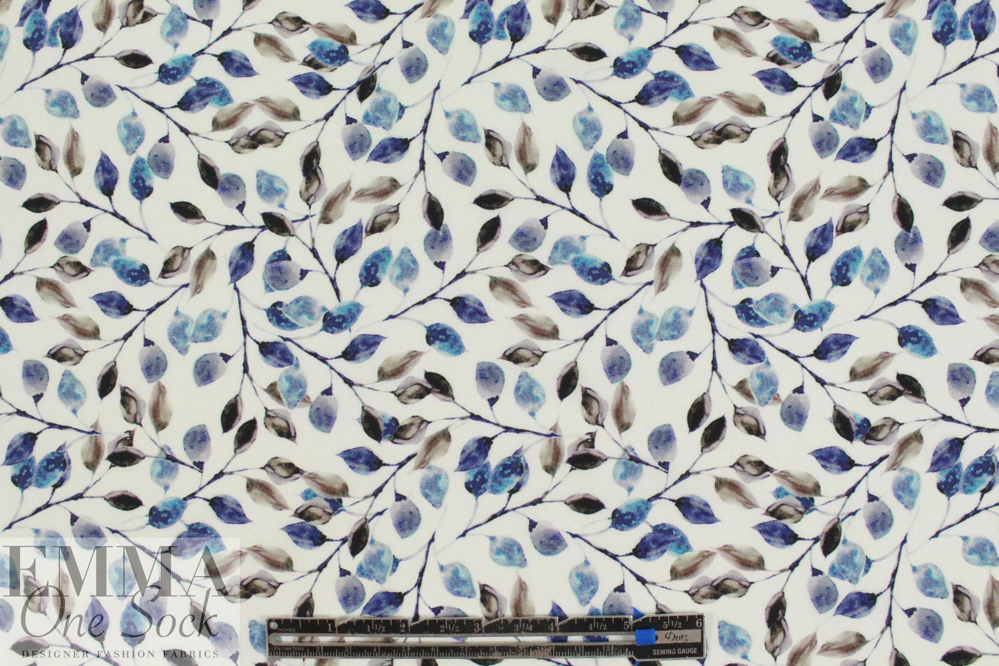Italian little blue leaves silk blouseweight woven
