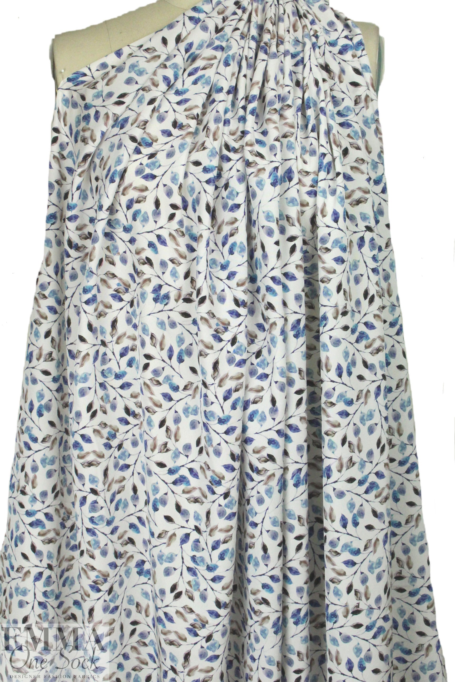 Italian little blue leaves silk blouseweight woven