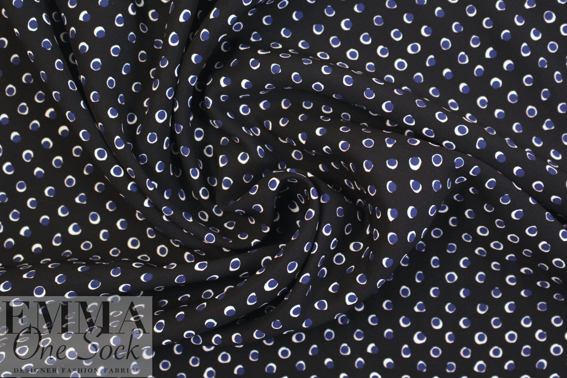 Marc Jac0bs navy dot viscose/silk dressweight woven .625 yds