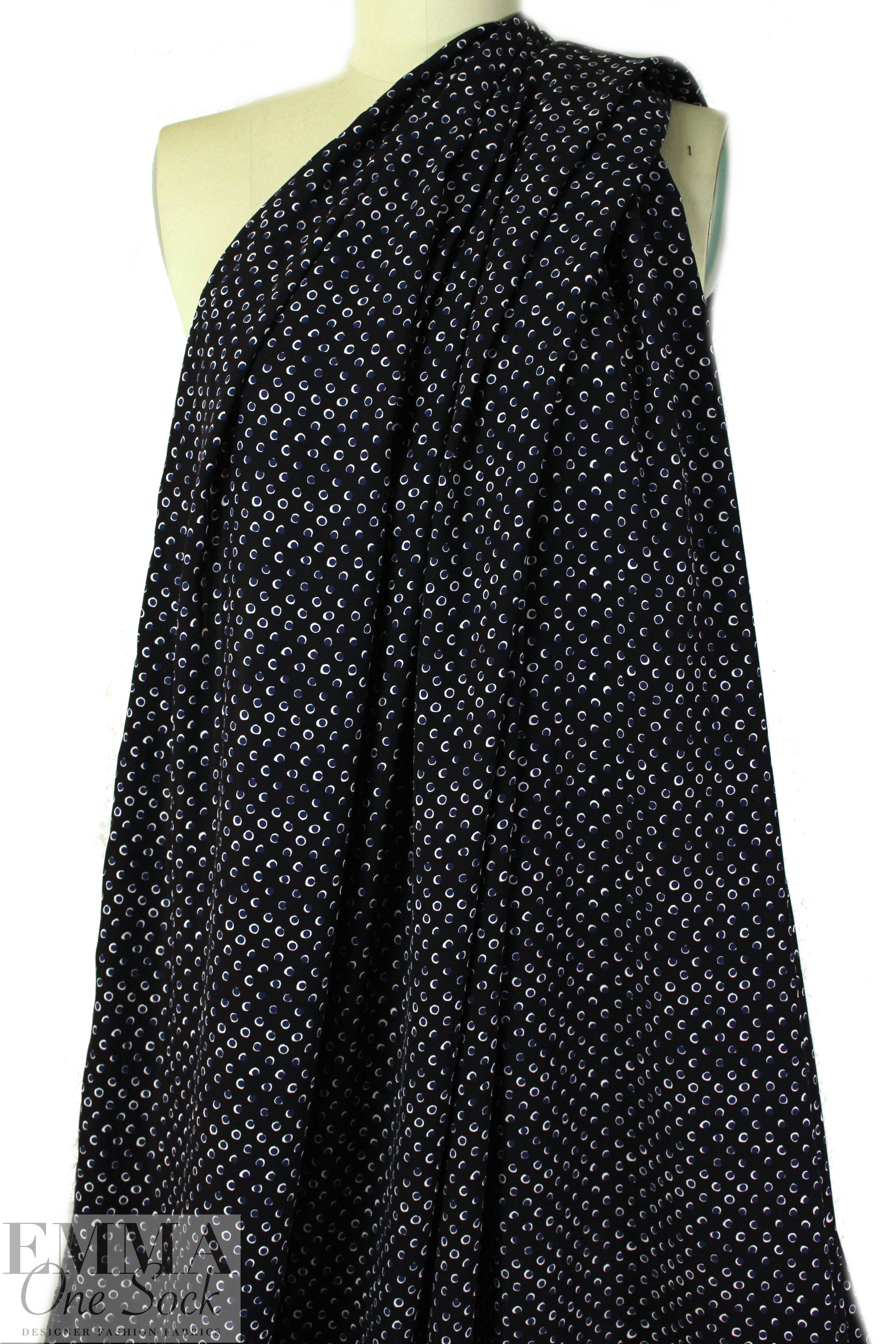 Marc Jac0bs navy dot viscose/silk dressweight woven .625 yds