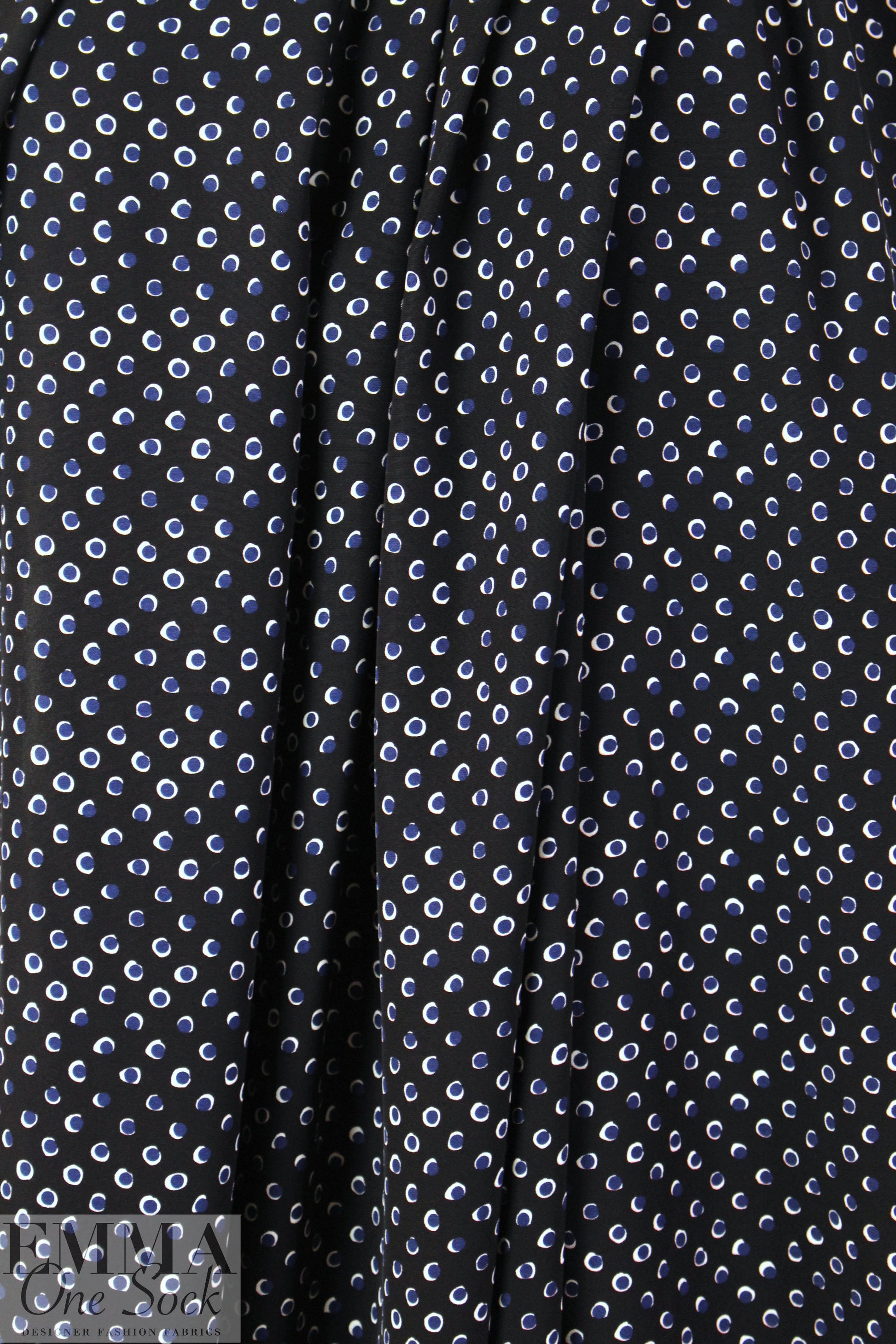 Marc Jac0bs navy dot viscose/silk dressweight woven .625 yds