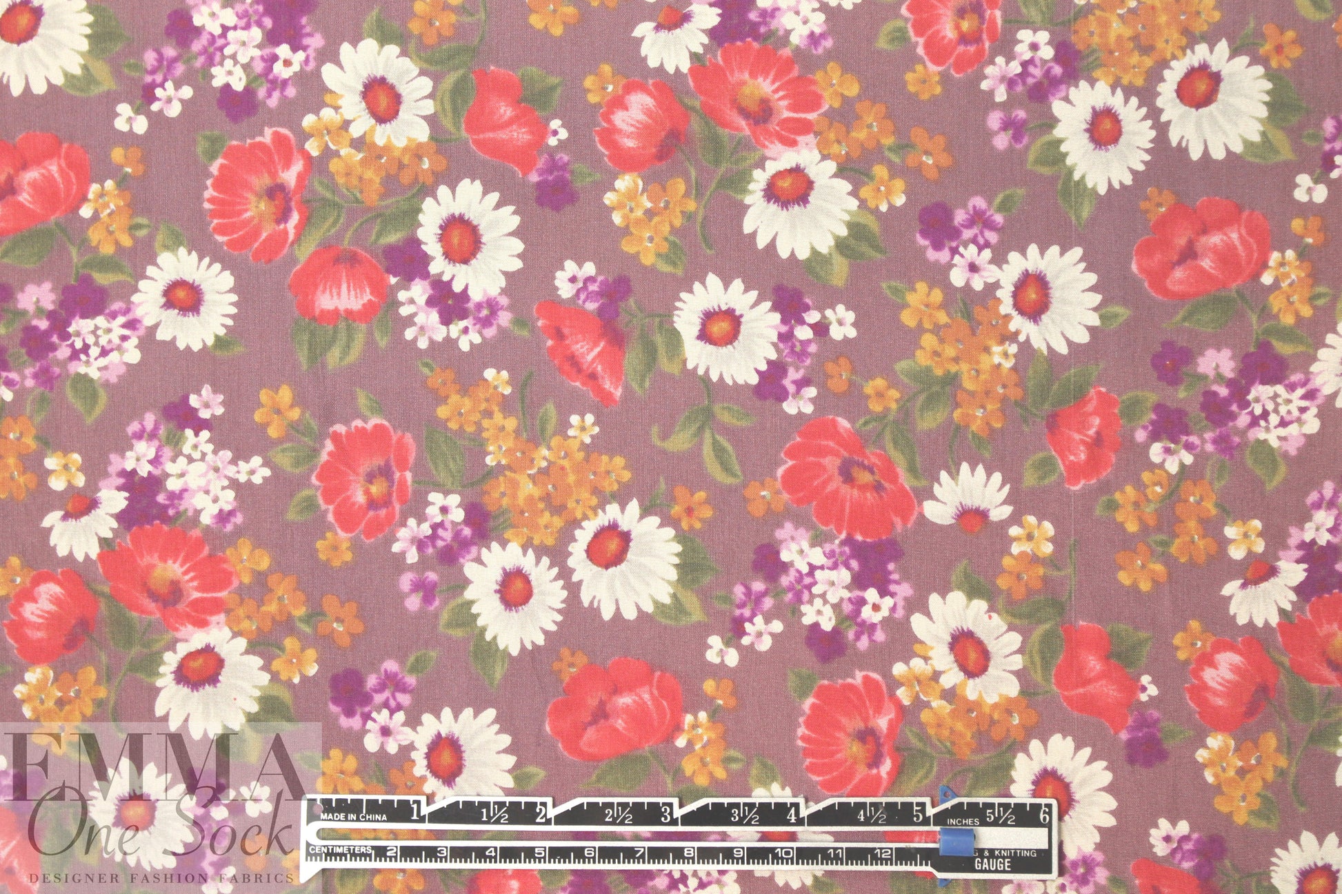 Italian dusty plum floral silk crepe de chine 1.5 yd