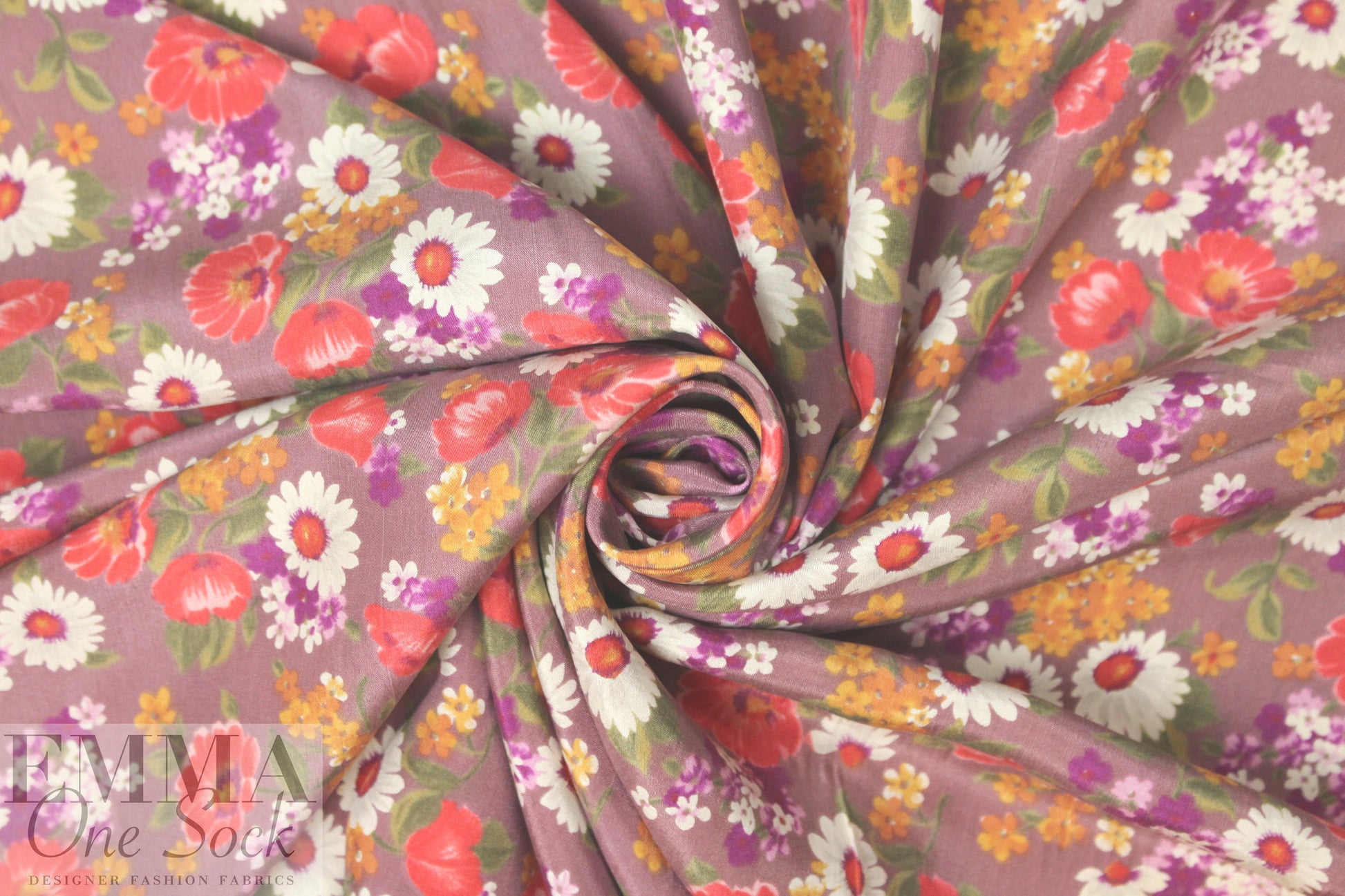 Italian dusty plum floral silk crepe de chine