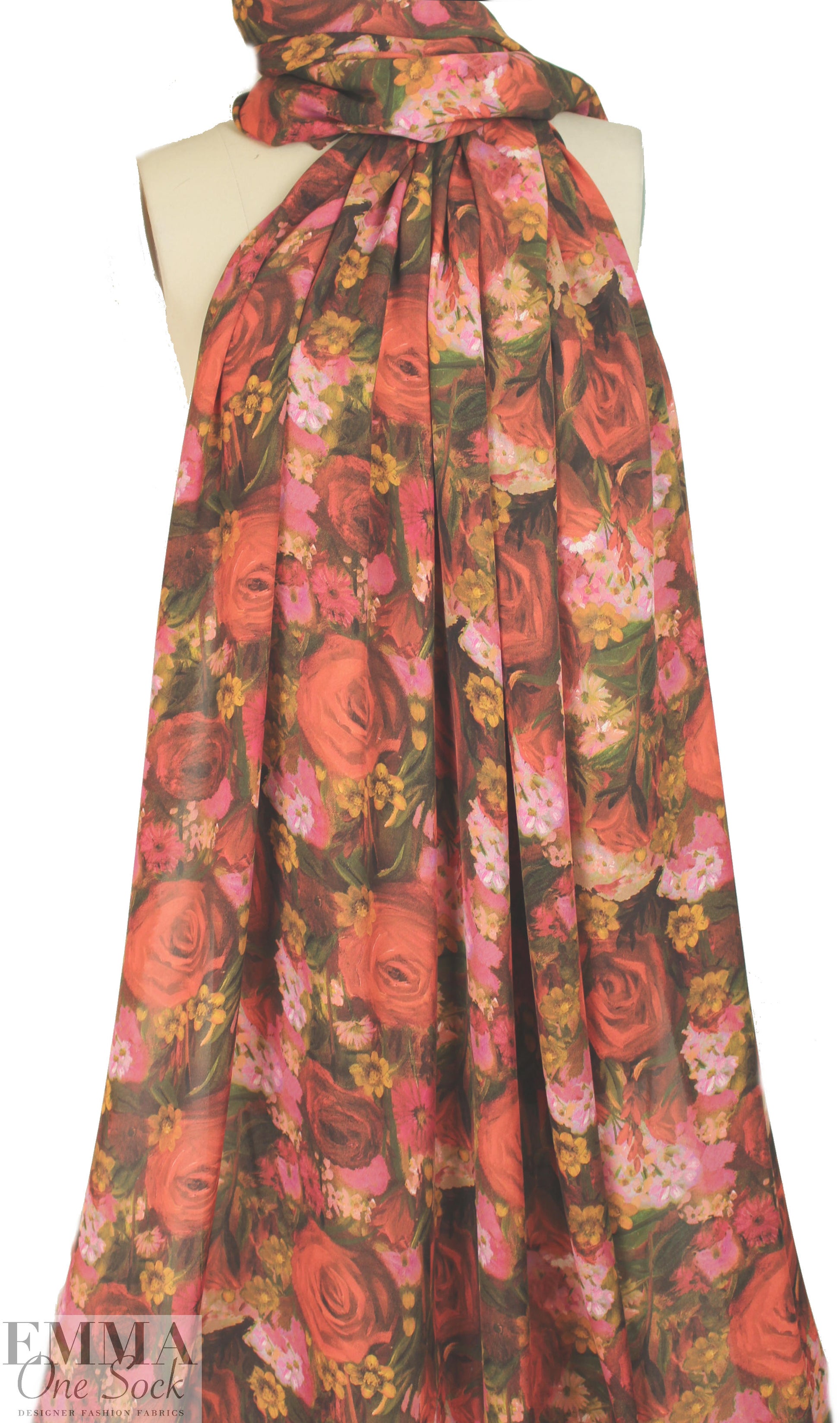 Italian 'red roses too' silk blouseweight 1.75 yd