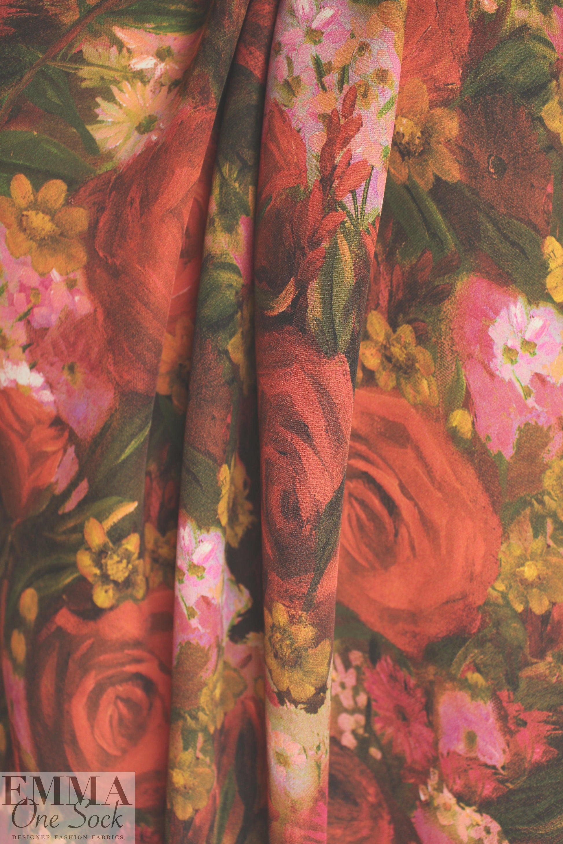 Italian 'red roses too' silk blouseweight 1.75 yd