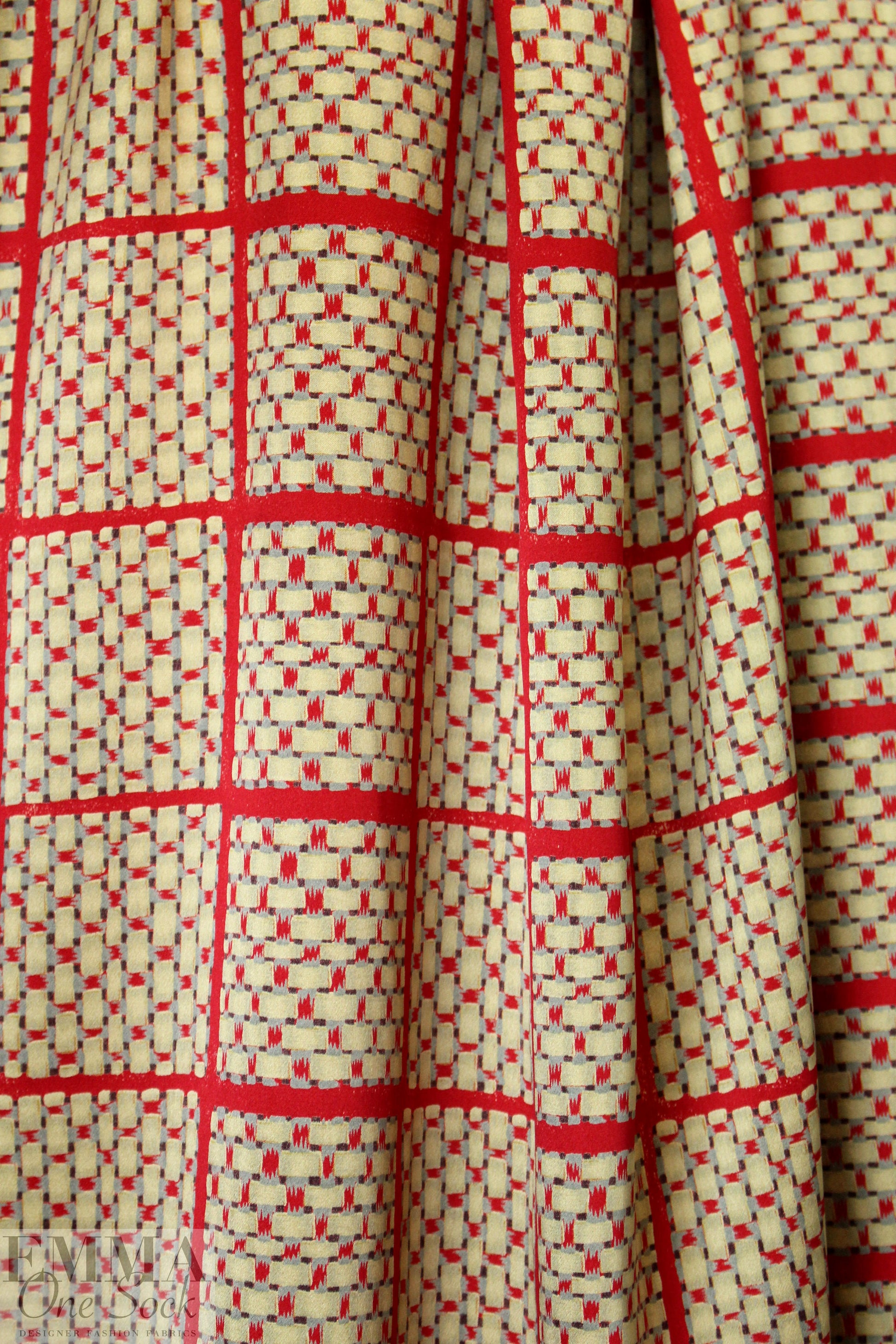 NY designer 'weaving windows' graphic silk charmeuse 1.5 yd