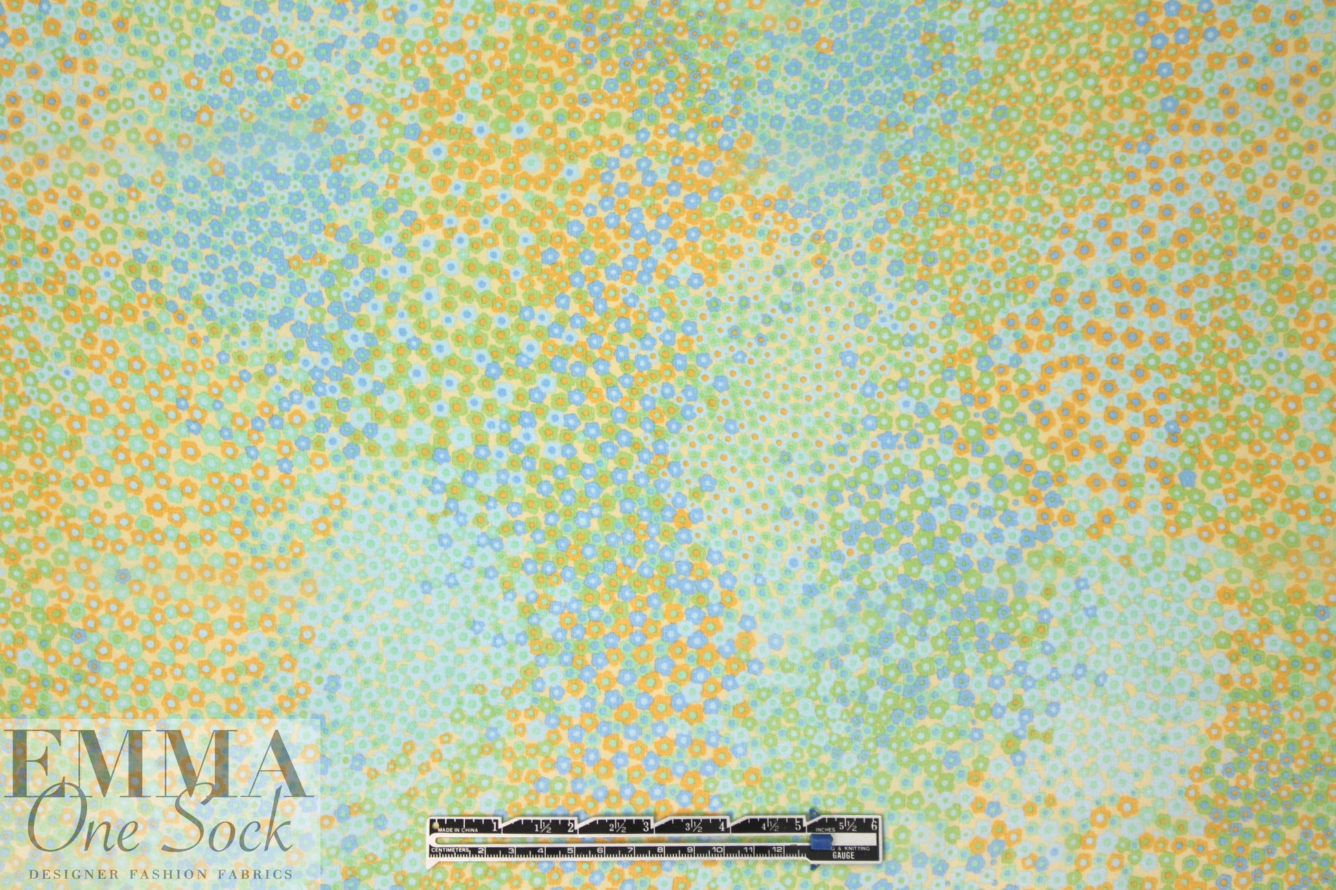 NY designer citrus/lime teeny floral silk chiffon 1.375 yd