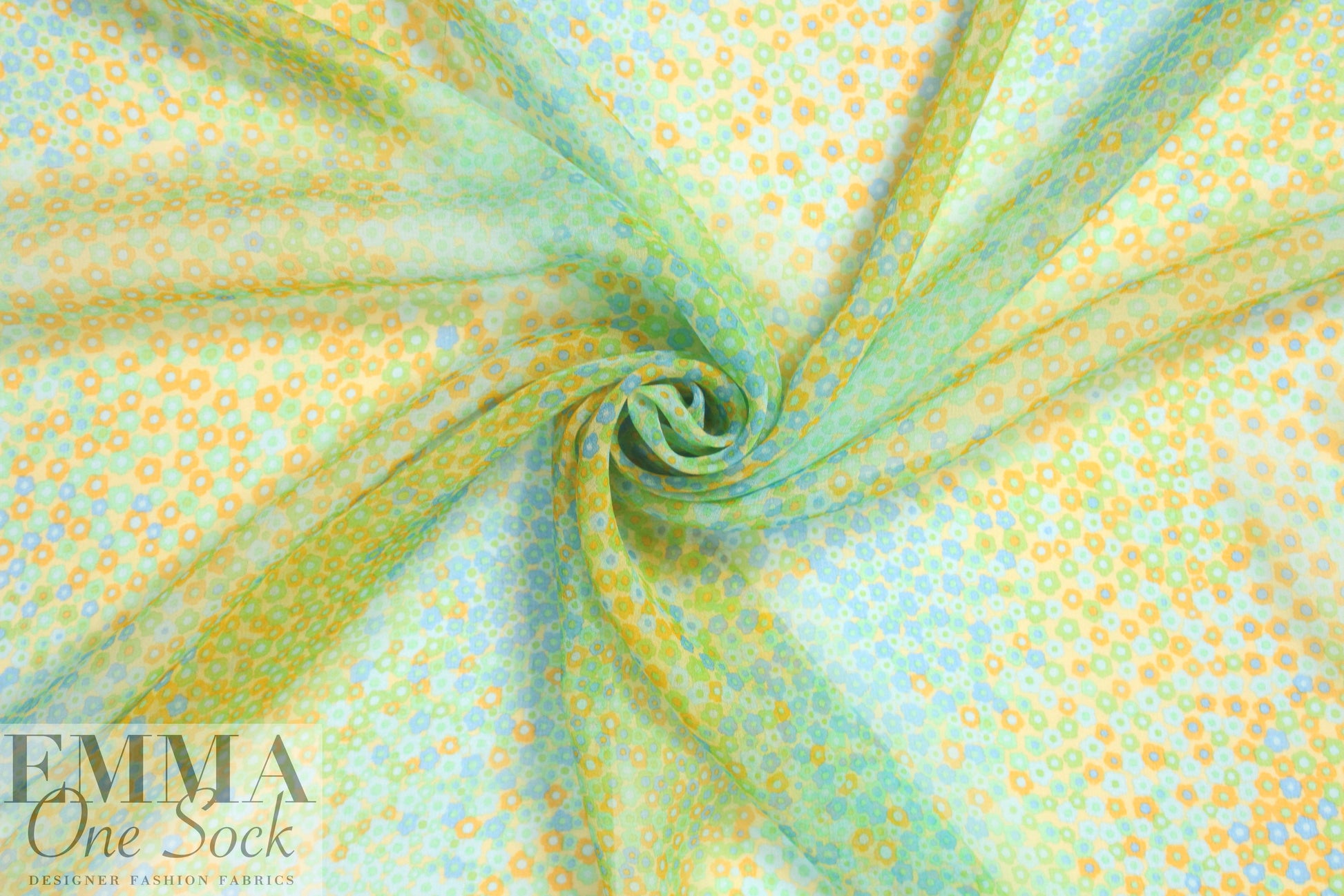 NY designer citrus/lime teeny floral silk chiffon 1.625 yd