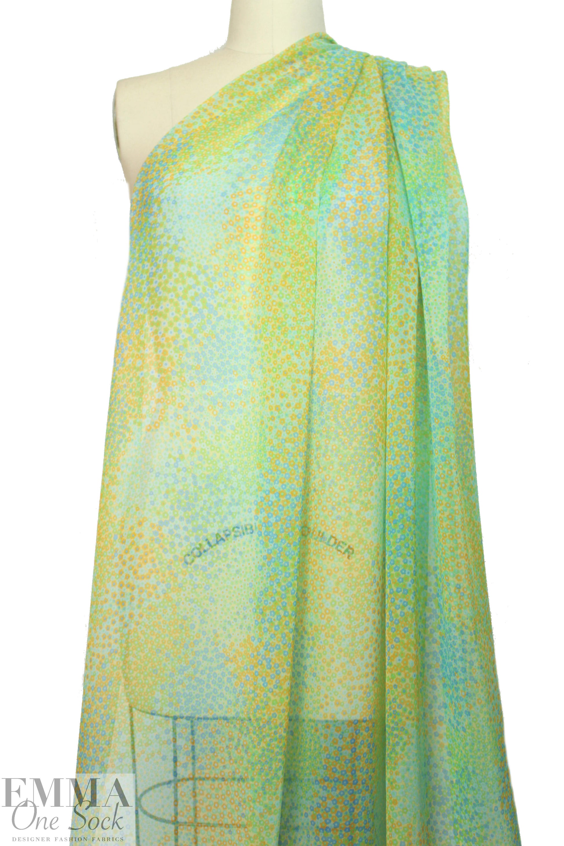 NY designer citrus/lime teeny floral silk chiffon 1.375 yd