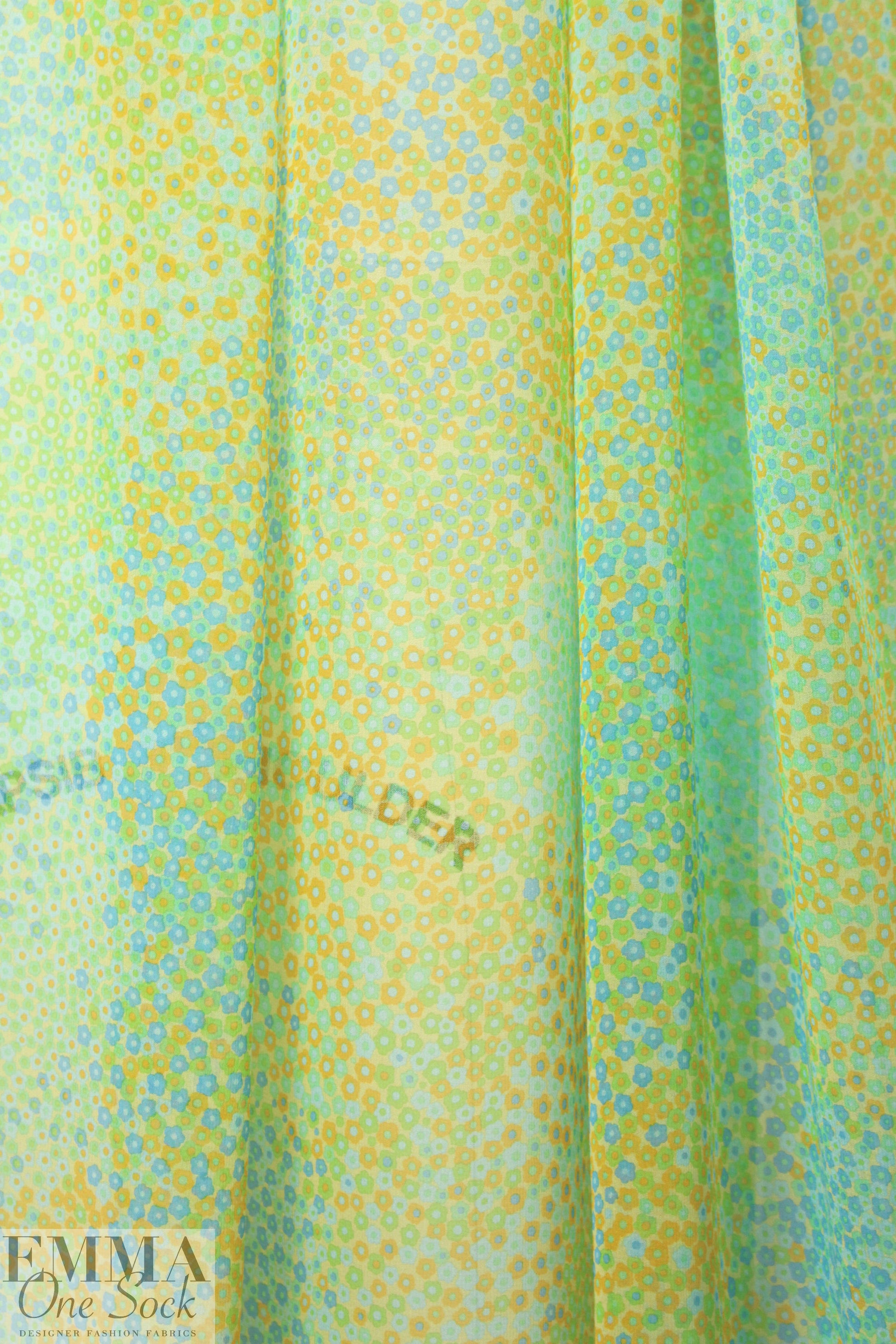 NY designer citrus/lime teeny floral silk chiffon 1.625 yd