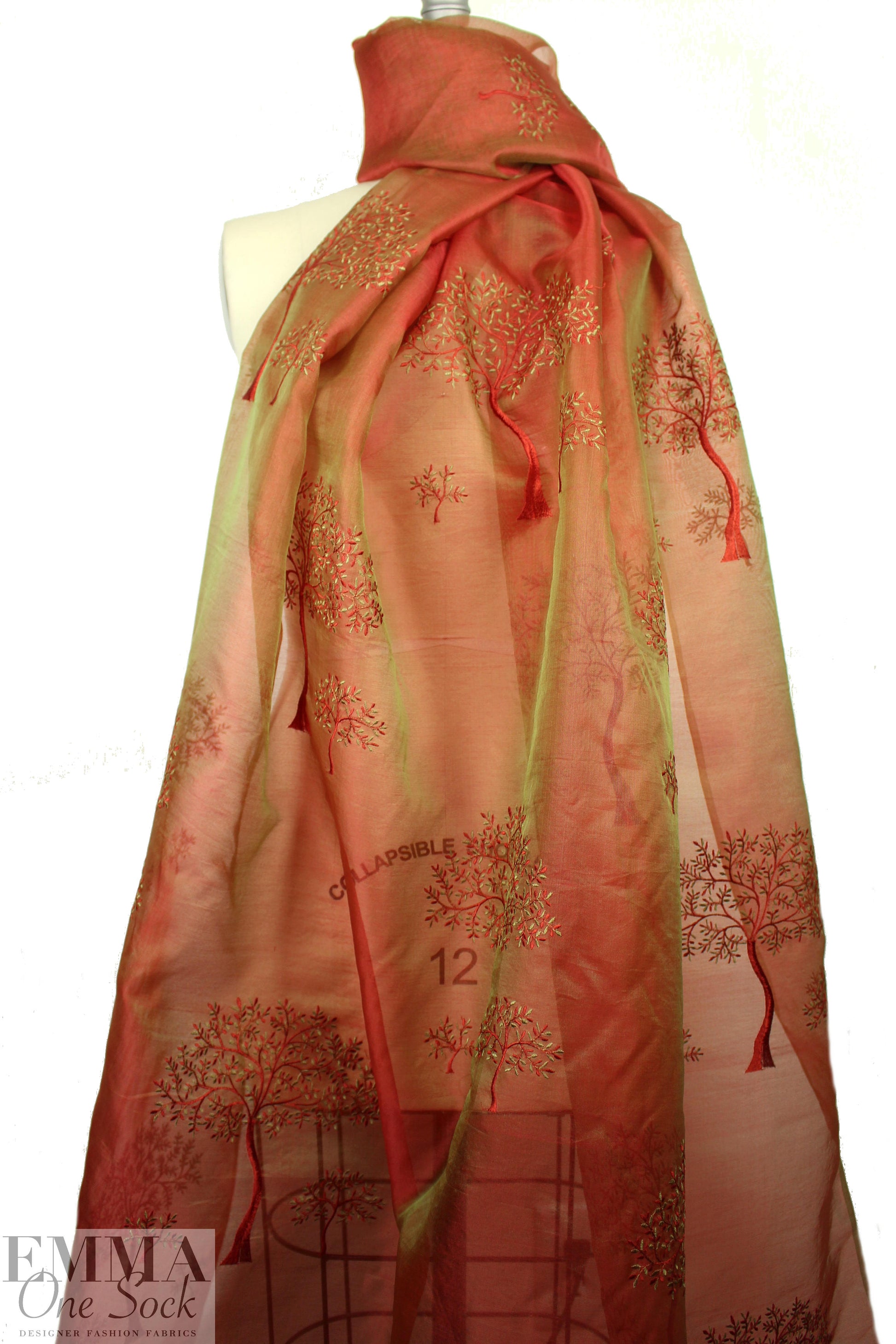 NY designer embroidered irridescent silk organza