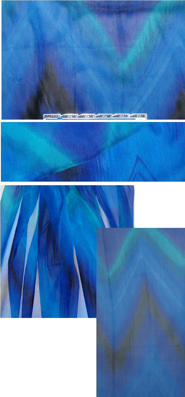 CA designer blue chevron print crinkle silk chiffon .75 yds