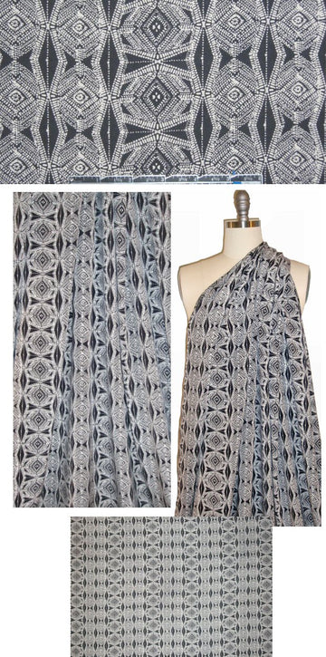 Italian black/white totem graphic stretch silk woven