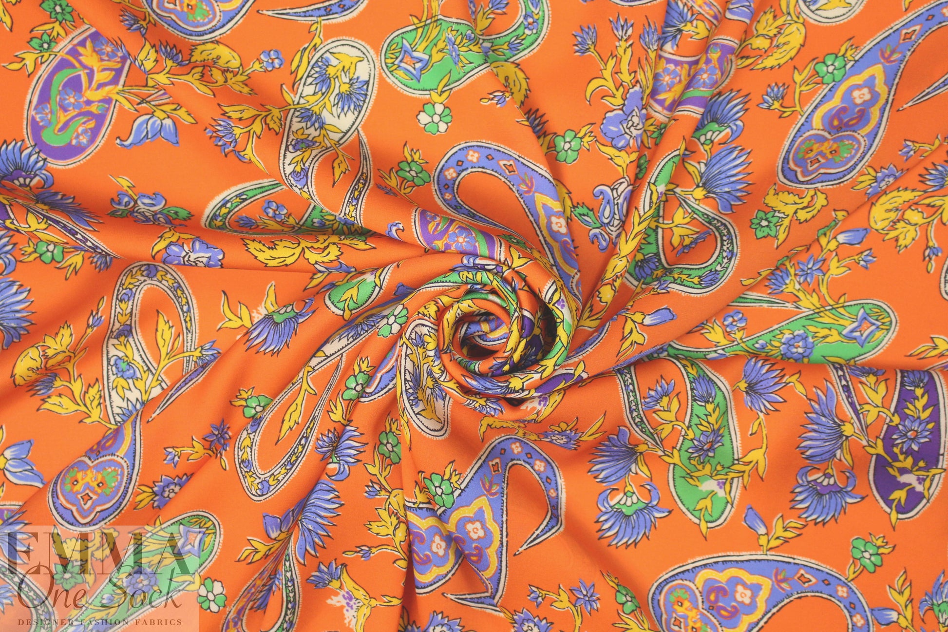 Ra1ph Lauren clementine/lime paisley silk georgette 1.5 yd