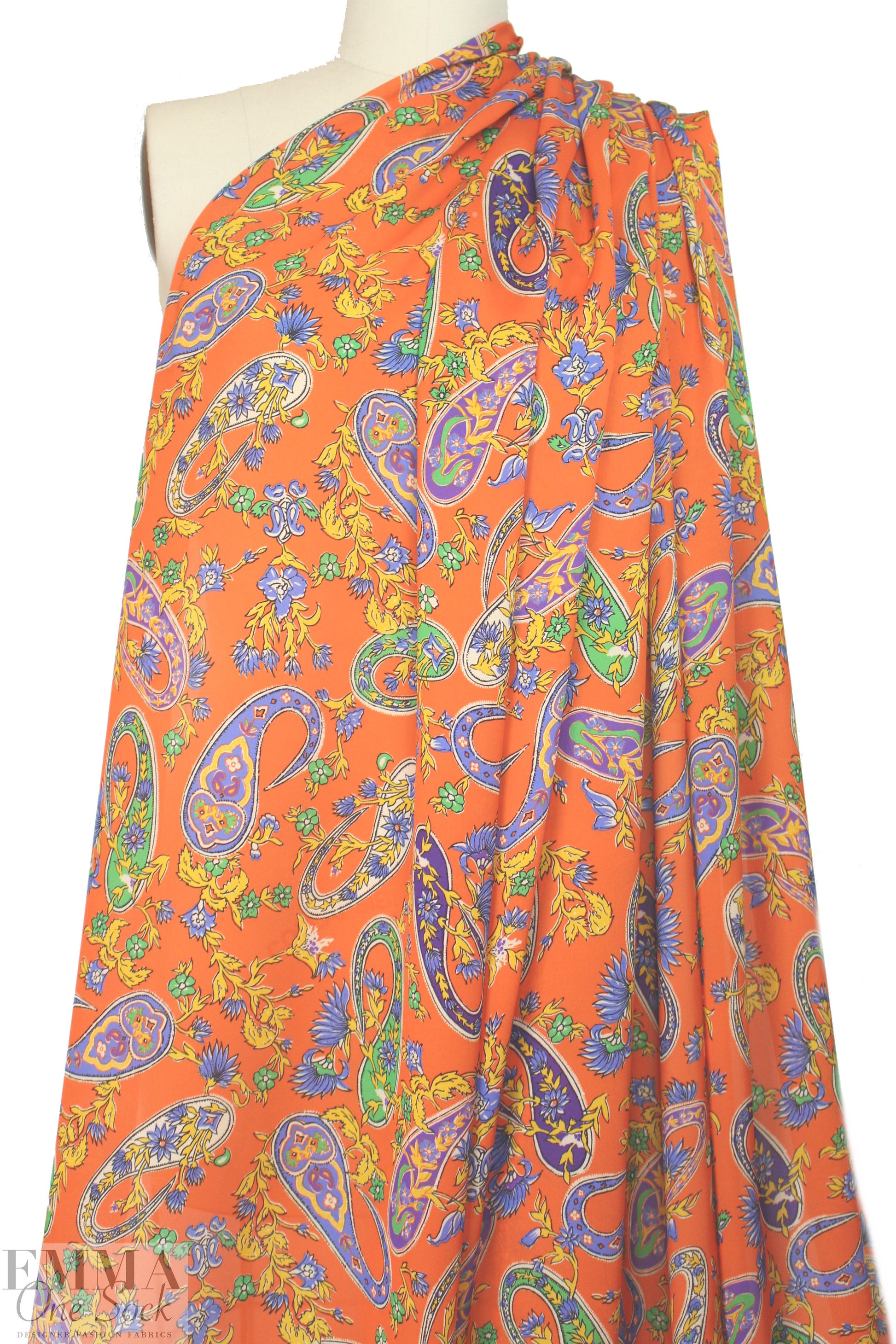 Ra1ph Lauren clementine/lime paisley silk georgette 1.5 yd