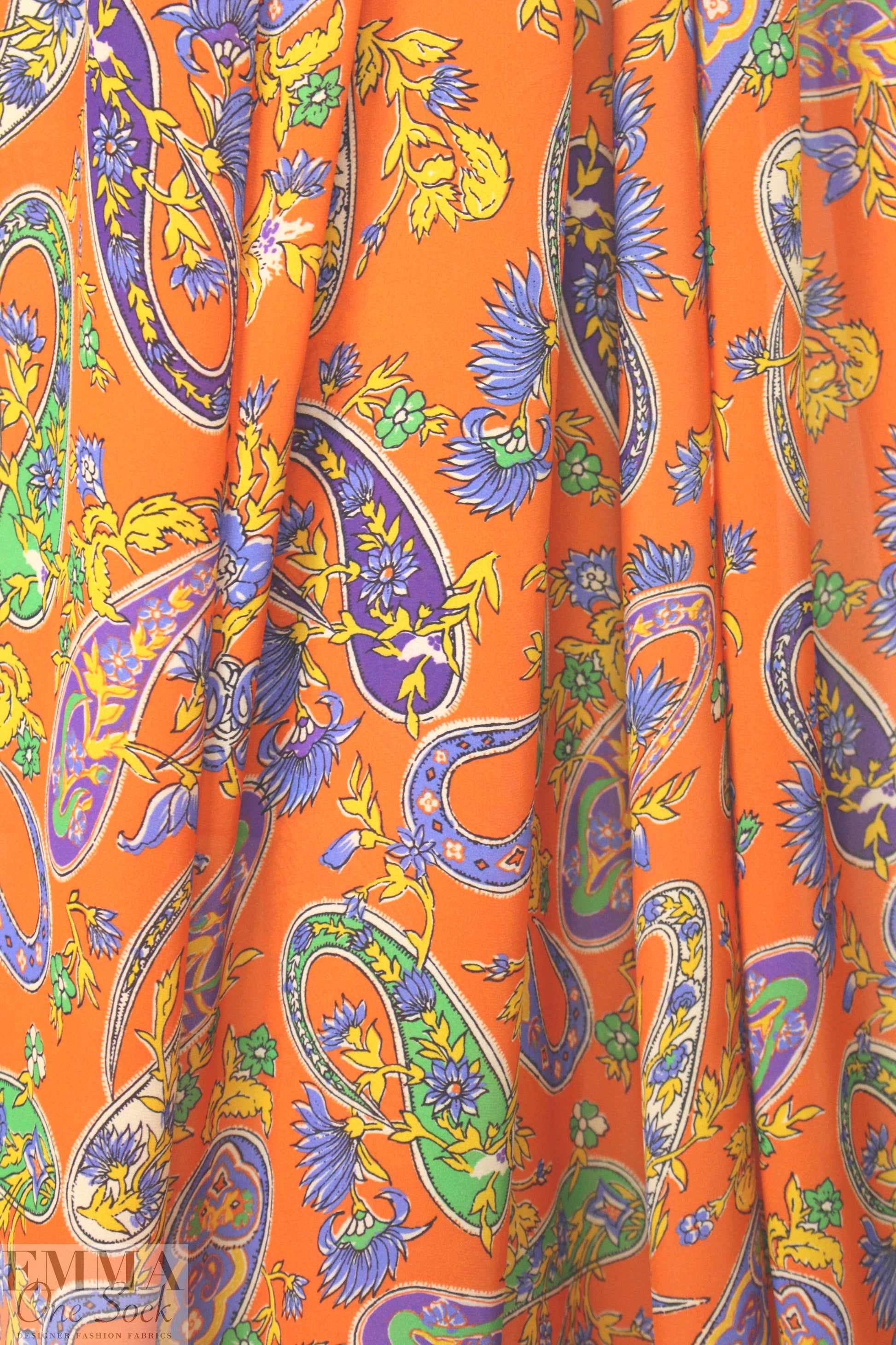 Ra1ph Lauren clementine/lime paisley silk georgette 1.625 yd