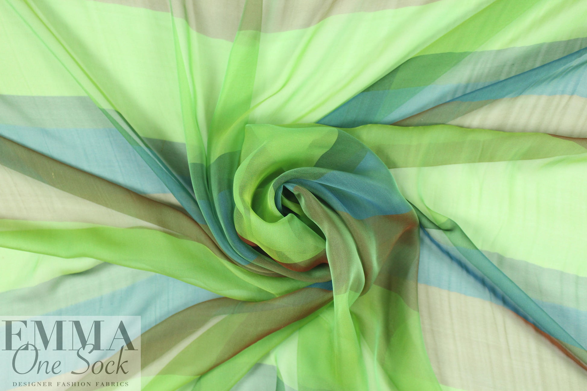Italian shades of green/bronze striped silk chiffon