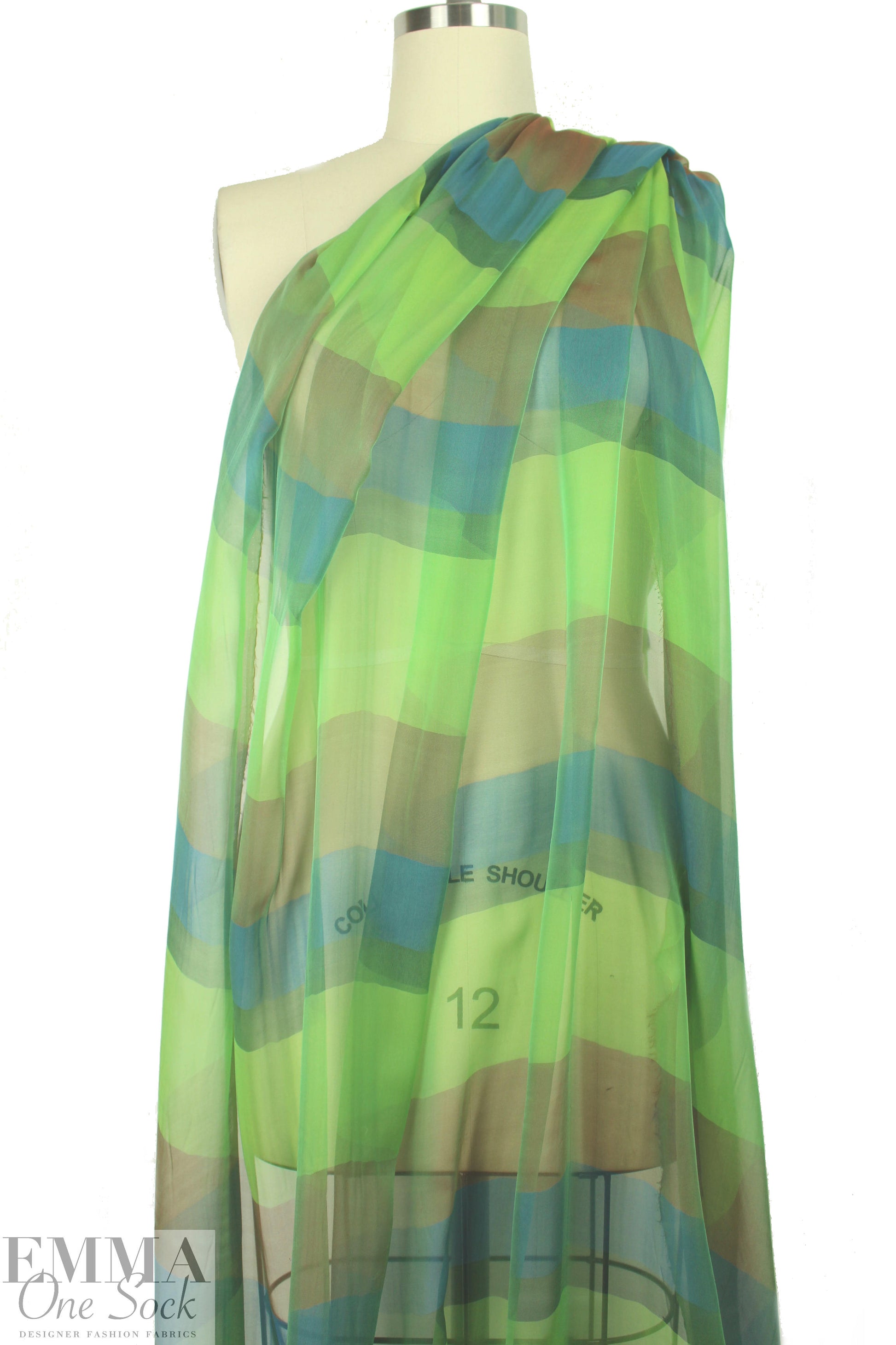 Italian shades of green/bronze striped silk chiffon 1.5 yds