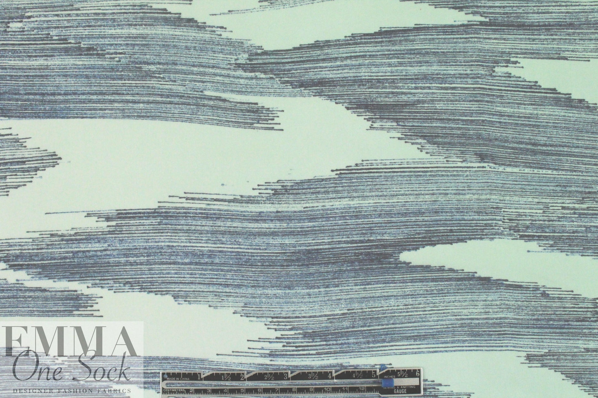 Rebecca Tayl0r chevron lines stretch silk chiffon - mint/navy