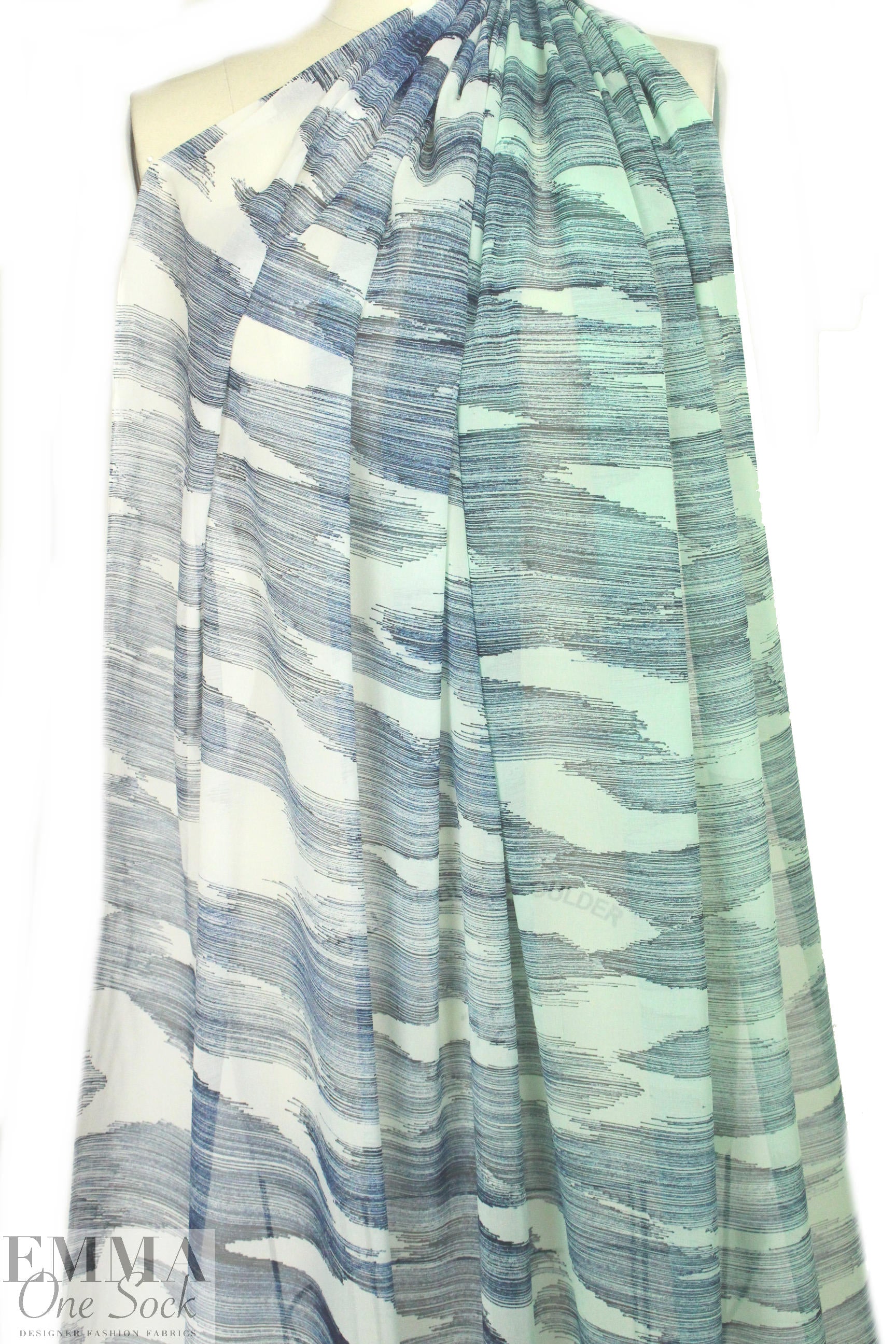 Rebecca Tayl0r chevron lines stretch silk chiffon - mint/navy