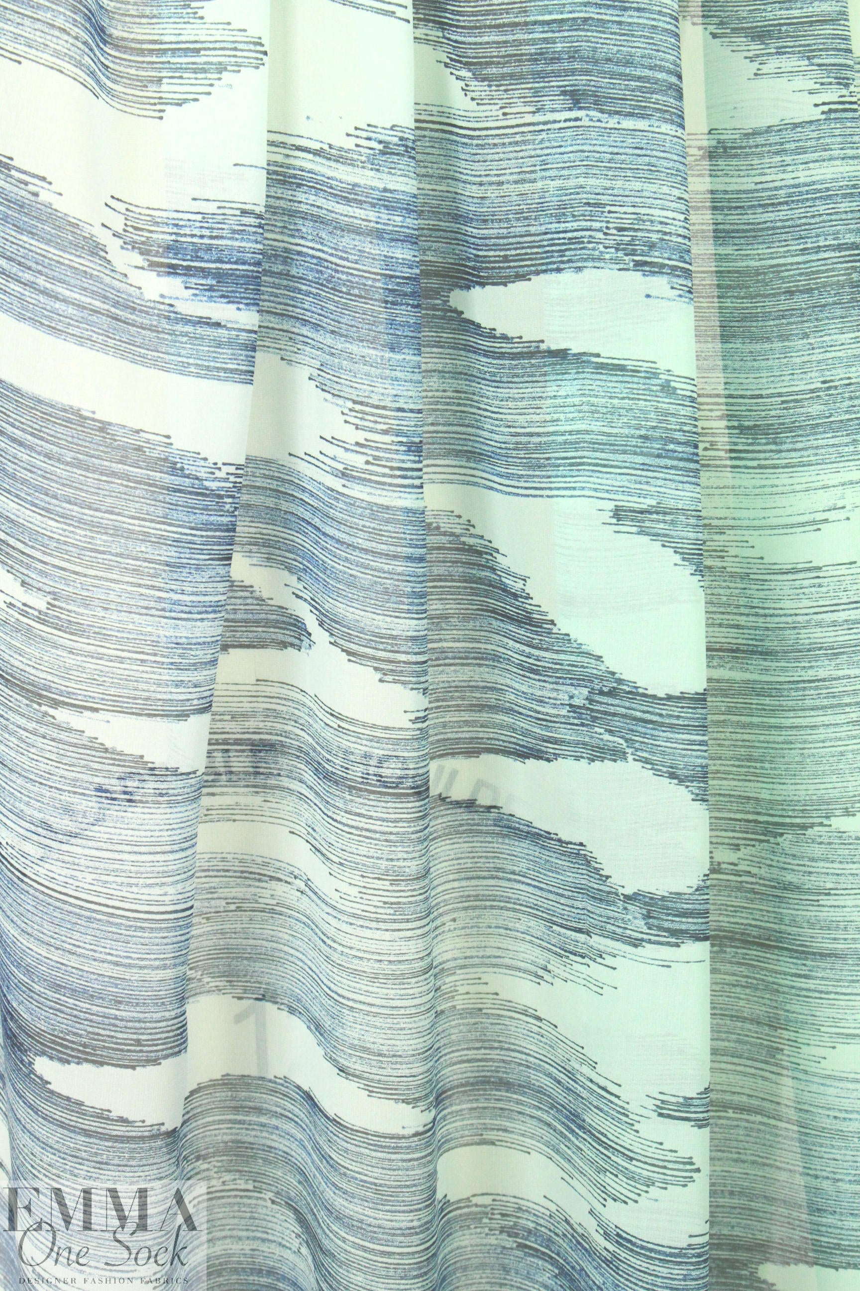 Rebecca Tayl0r chevron lines stretch silk chiffon - mint/navy