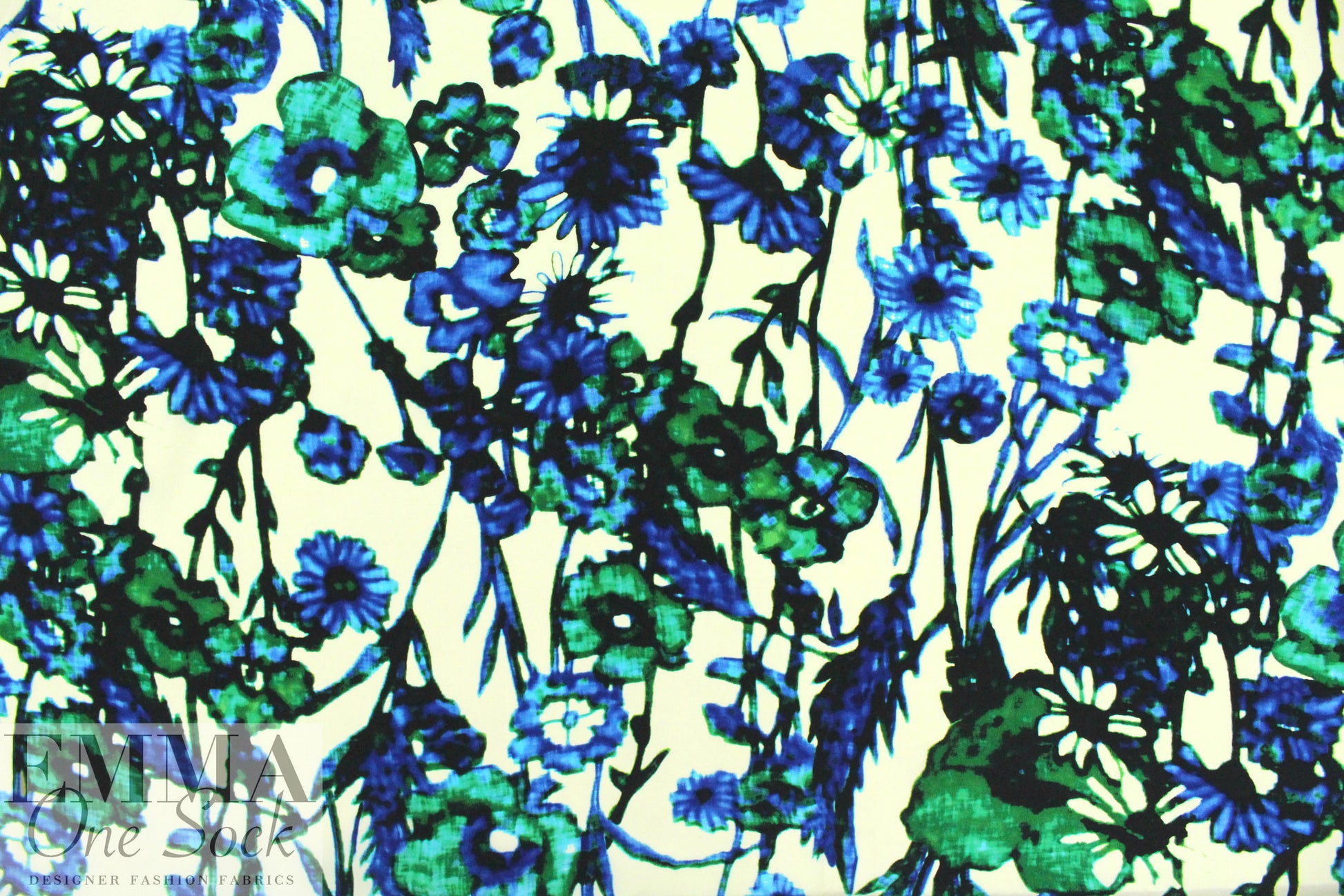 Rebecca Tayl0r blue/green flowers stretch silk CDC