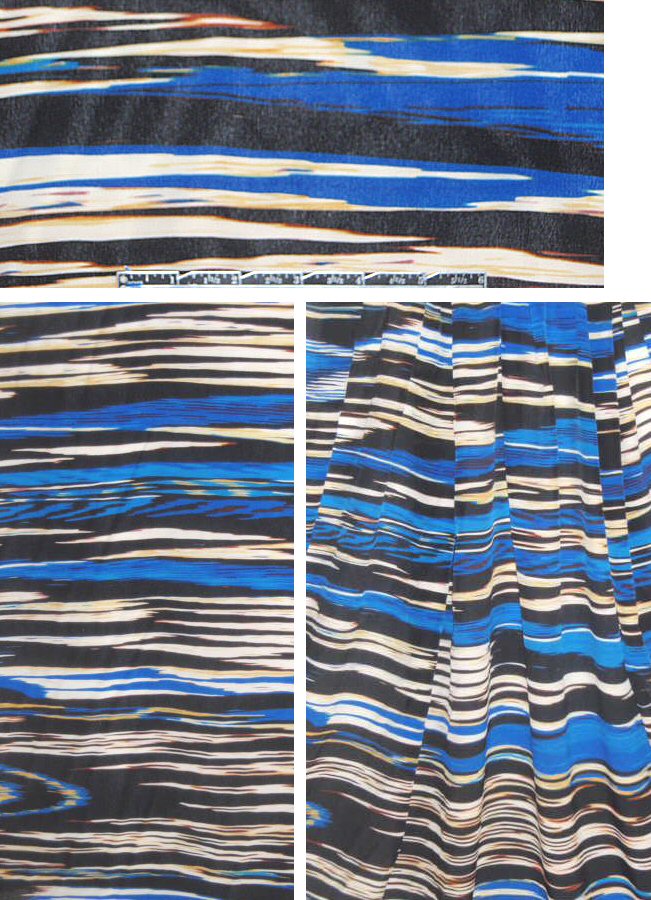 Sun0 ikat design silk woven - black/blue/gold 1.625 yds
