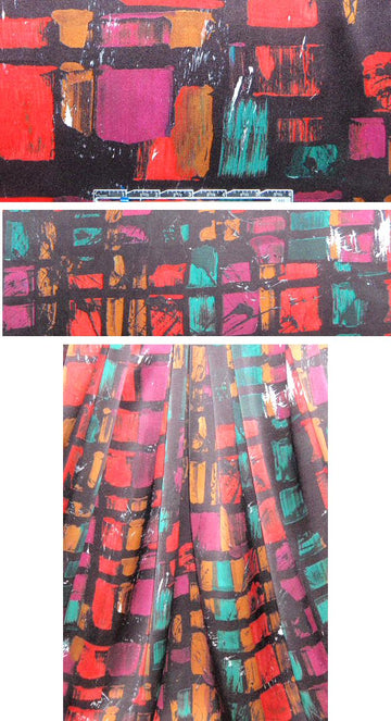 Mi11y vermillion/jade abstract silk charmeuse 1.375 yd
