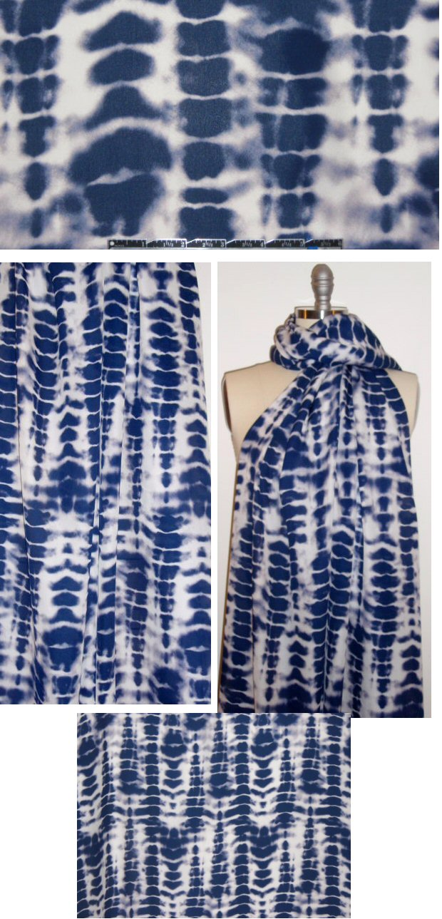 H@ute Hippie navy/white 'x-ray' silk georgette 2 yds