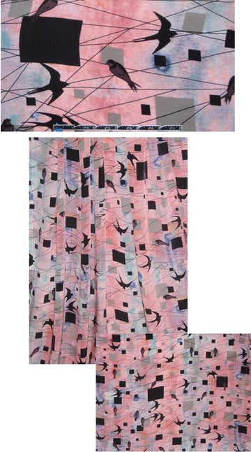 Sun0 'bird on wire' silk stretch blouseweight 1 yard