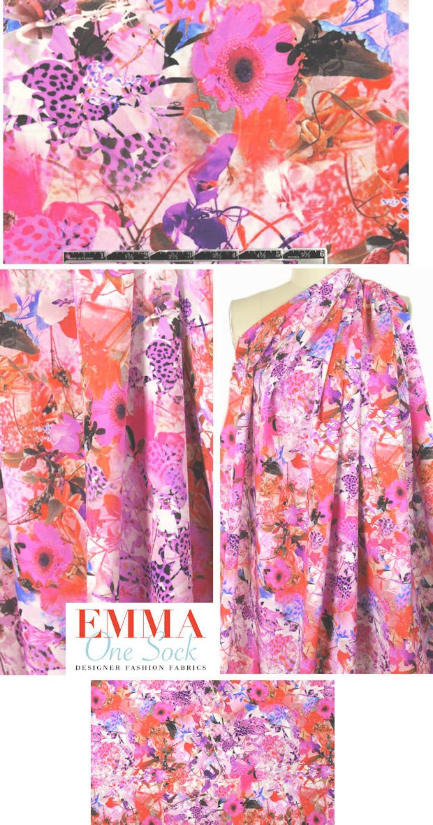 Italian pink flowery dream printed 3-ply silk