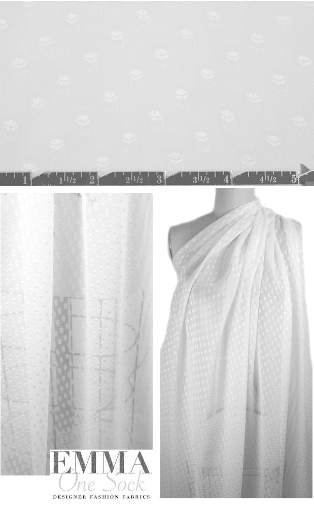 CA designer clip weave dot white silk chiffon