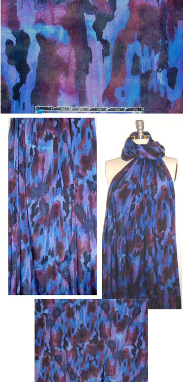 Vera W@ng blue/plum abstract stretch silk chiffon