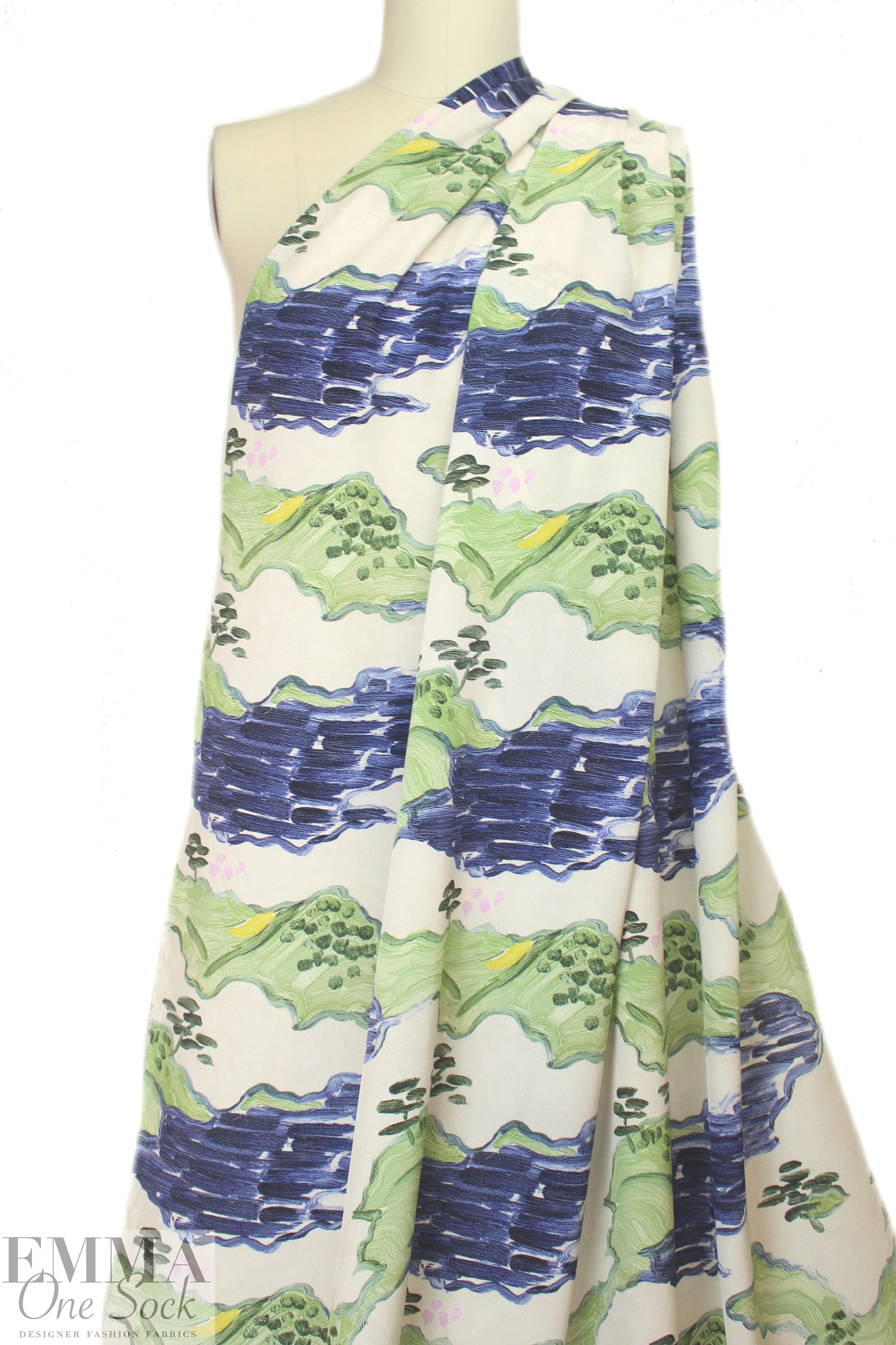 Whit silk crepe de chine - 'painted landscape'