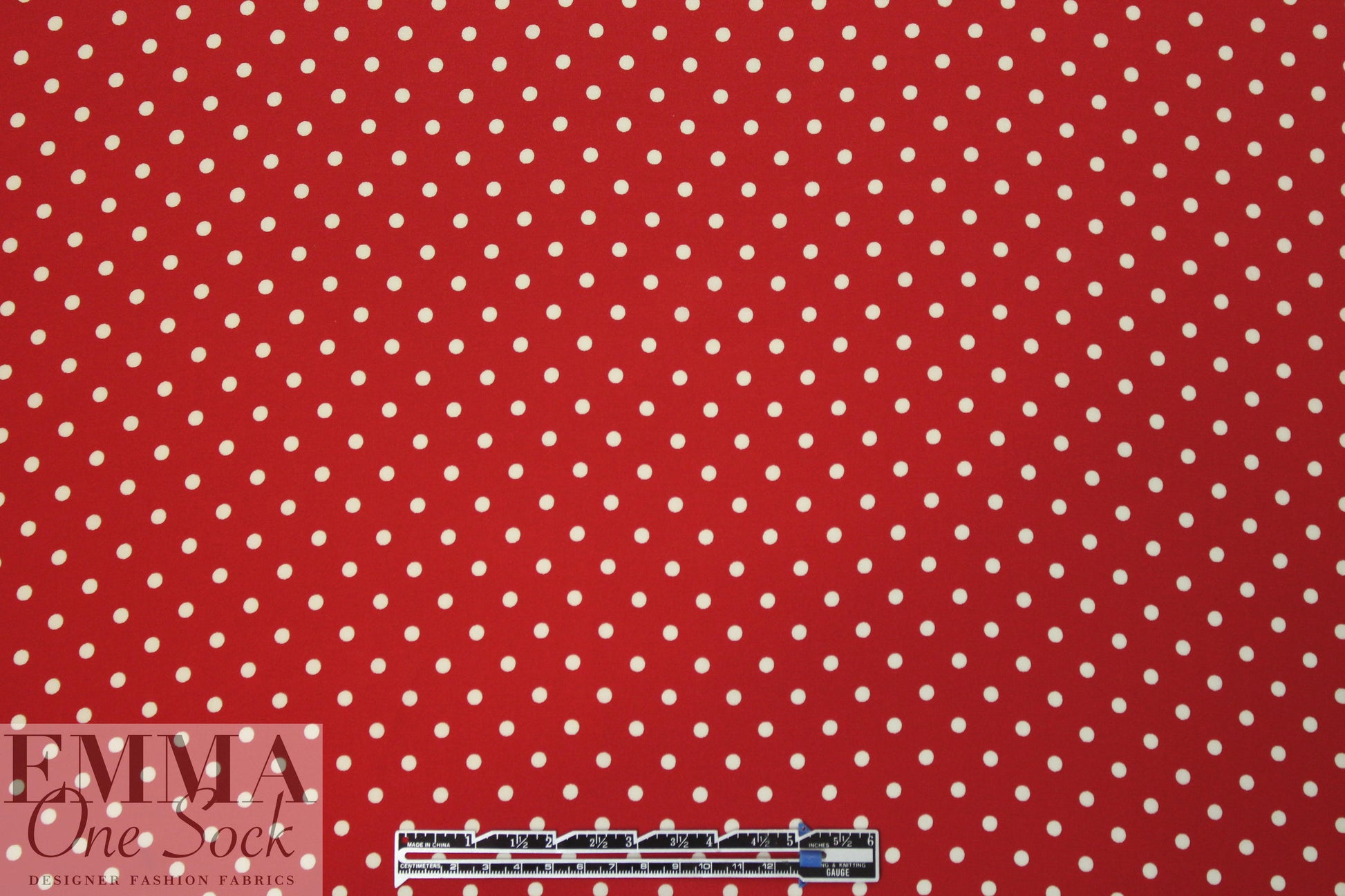 Whit silk crepe de chine - ivory dots on red