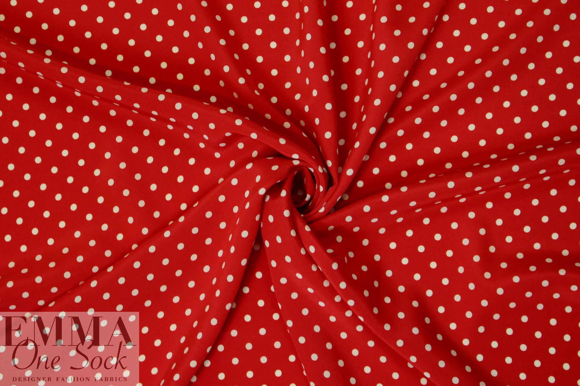 Whit silk crepe de chine - ivory dots on red