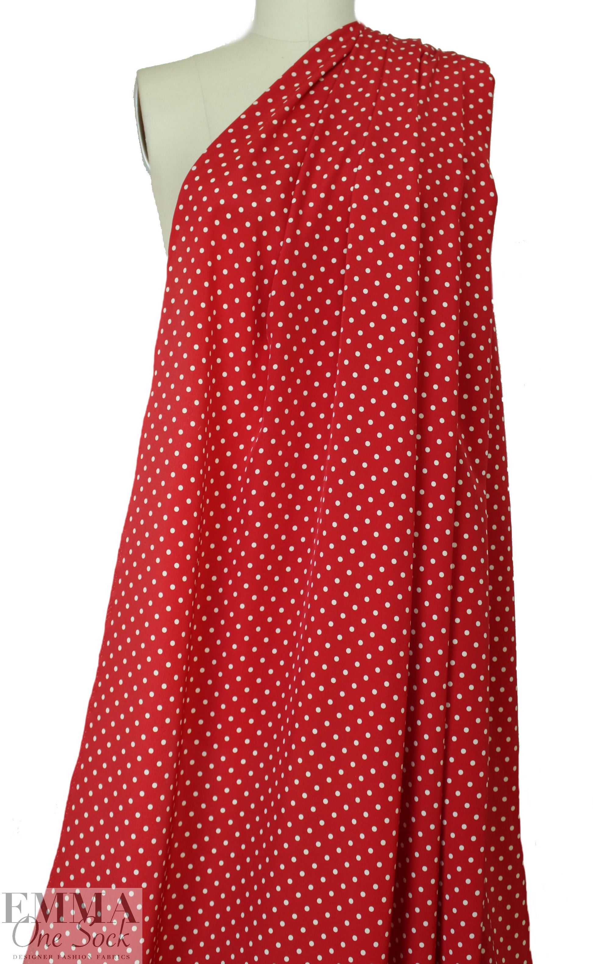 Whit silk crepe de chine - ivory dots on red .875 yds