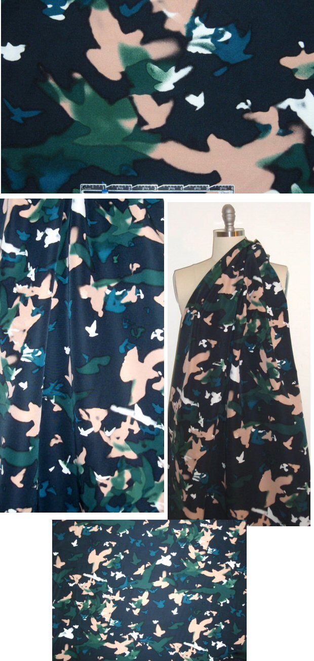 NY designer abstracted birds cotton/silk faille