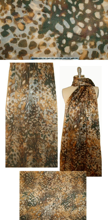 NY designer earthy animal abstract satin face chiffon