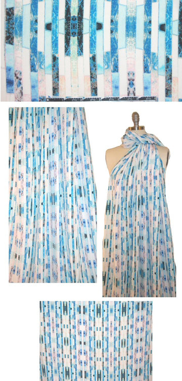 NY designer aqua totem mosaic silk blouseweight