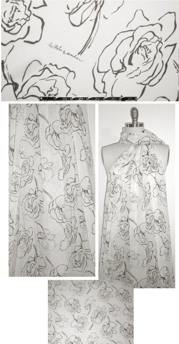 Ascher floral script silk chiffon - black/cream