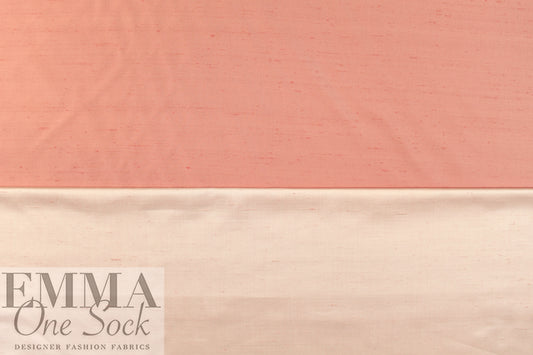 Italian doubleface silk slub woven - coral rose/cloud pink