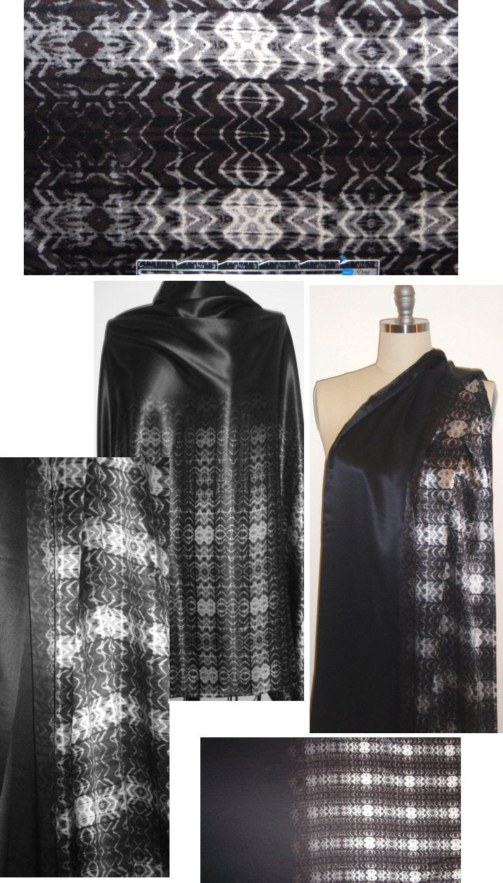 NY designer black/silver border silk charmeuse