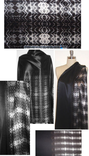 NY designer black/silver border silk charmeuse .70 yds