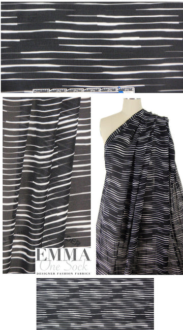 Italian black/white techno-stripe silk chiffon .875 yds