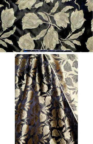Italian reversible silk brocade - black/gold floral