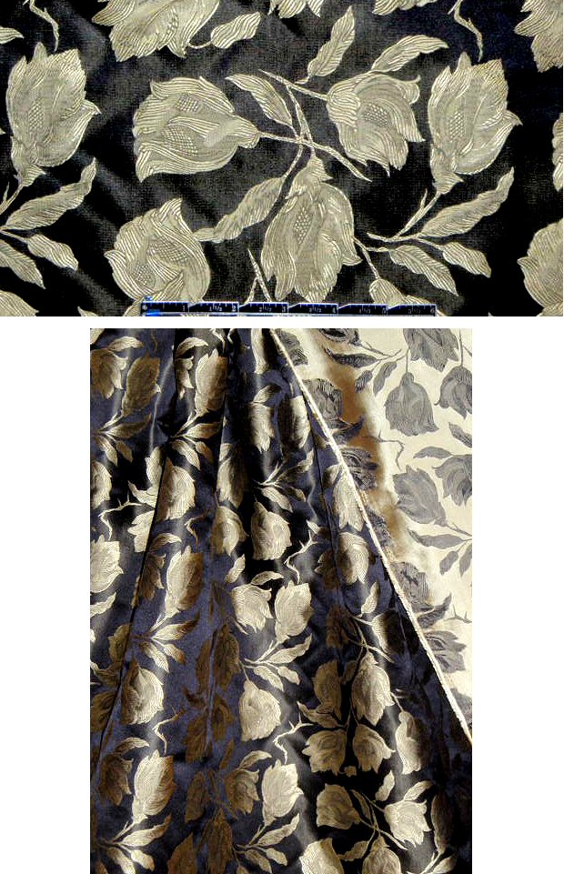 Italian reversible silk brocade - black/gold floral 1 yard