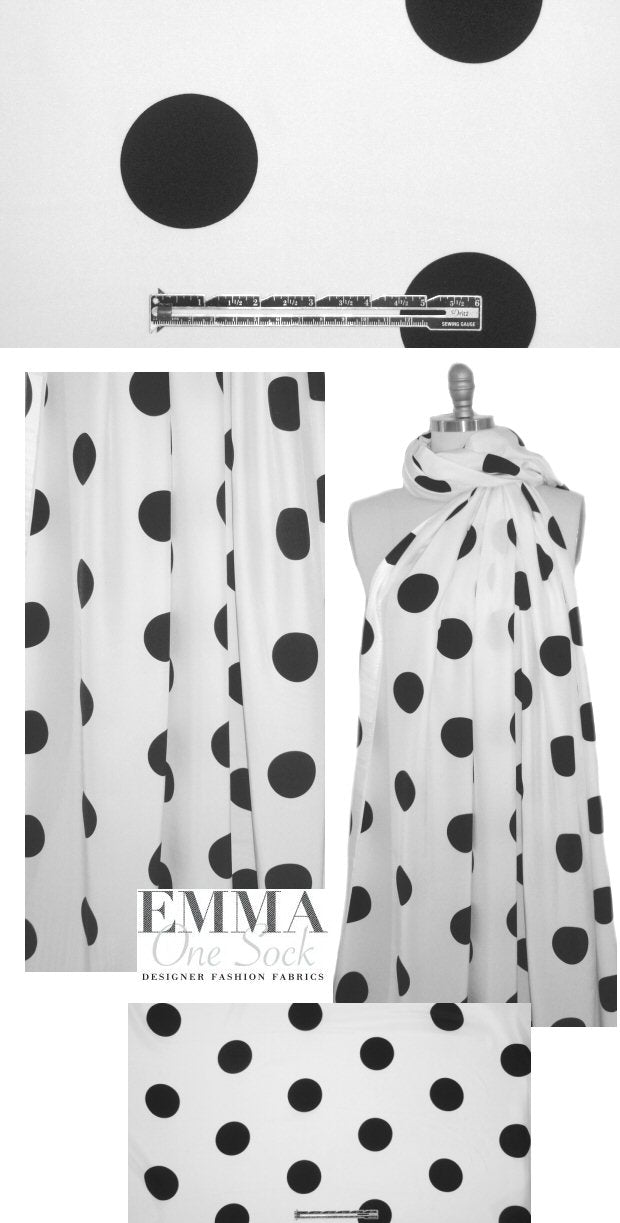 NY designer black dots on white silk charmeuse .80 yds