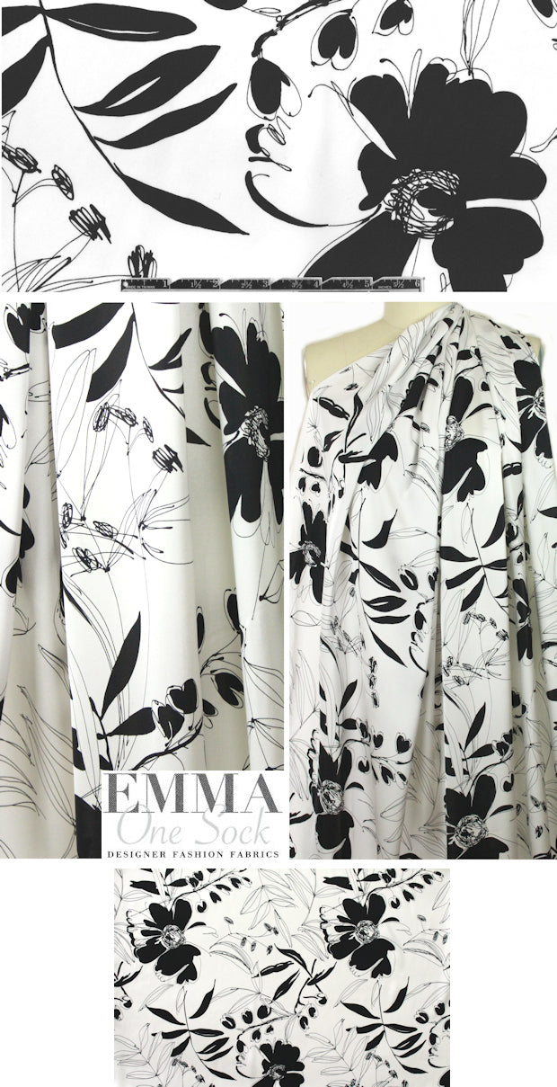 NY designer black/white floral silk charmeuse