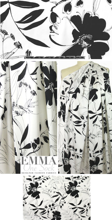 NY designer black/white floral silk charmeuse